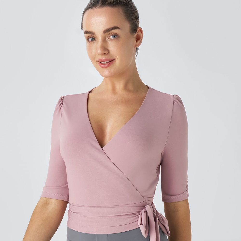 NWT Halara Mauve V-Neck Wrapped Tie Shirt Size XL